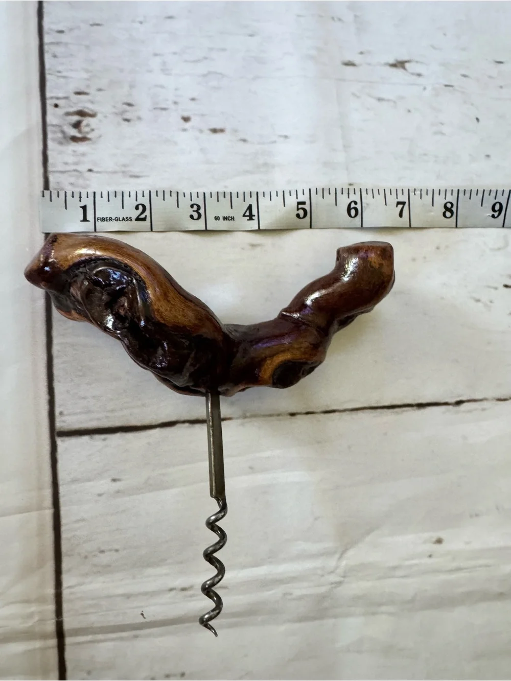 Hand-Carved Brown Wood Corkscrew VGUC